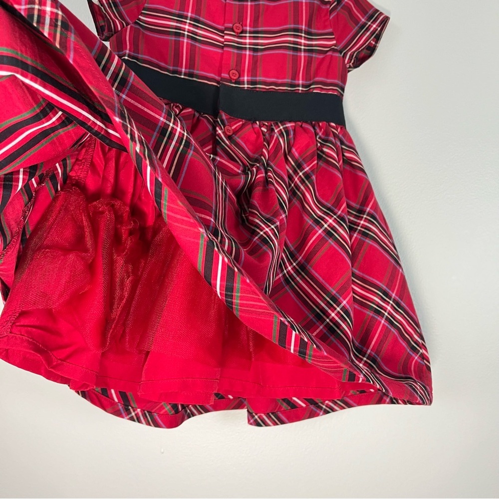 Carters Baby Girl 9M Red Tartan Plaid Dress Black Bow Waistband Tulle UnderSkirt - Picture 7 of 10